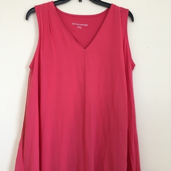 Soft Surroundings Amalfi Lipstick Pink Sleeveless V-neck Pullover Midi Dress - Picture 5 of 16